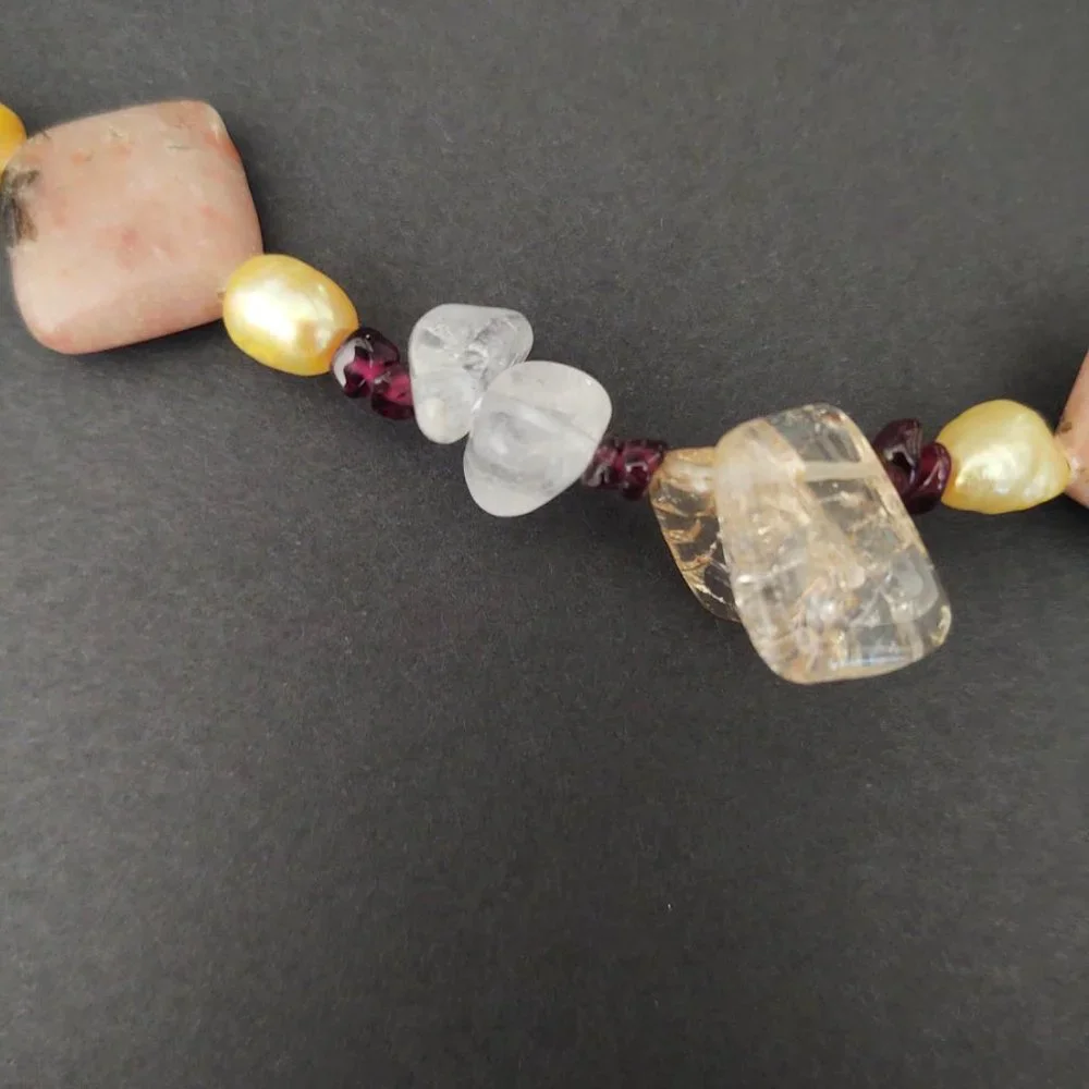 Stone, glass and shell necklace